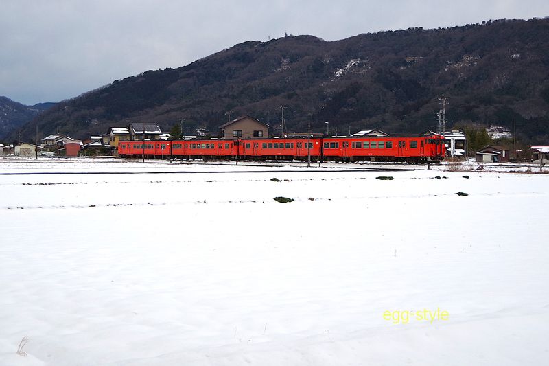 キハ47 4連 智頭行 655D 田園地帯の雪の中を快走です