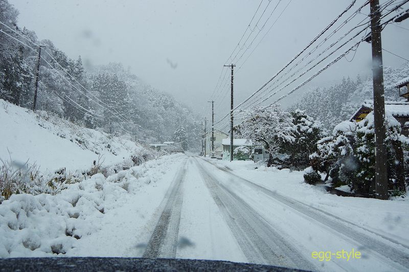 但馬の県道を走って山から海に向かう　除雪は完全だが降雪が多くなってきた