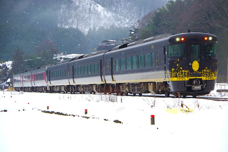 暗い降雪 三脚にバスタオル掛けて待ち構えると 高速爆走のはなあかりが来た