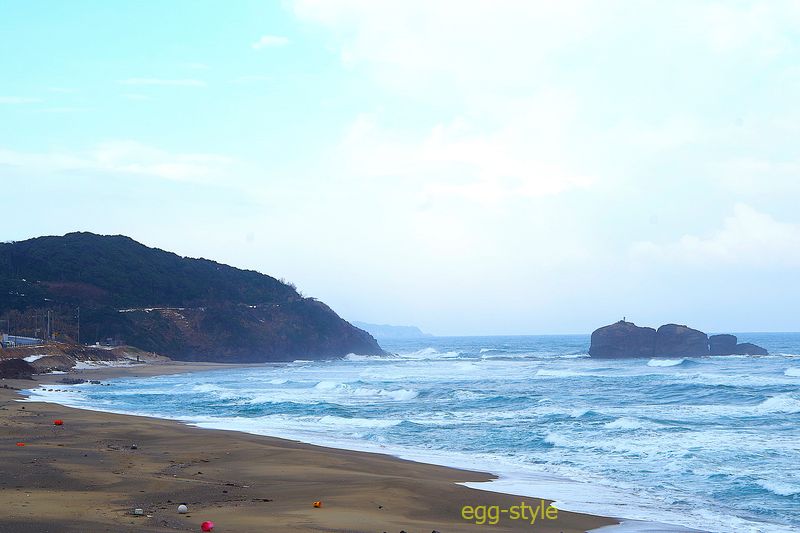 白兎海岸も雪は無し　兎が島に渡ろうとサメをだましたという神話の海岸