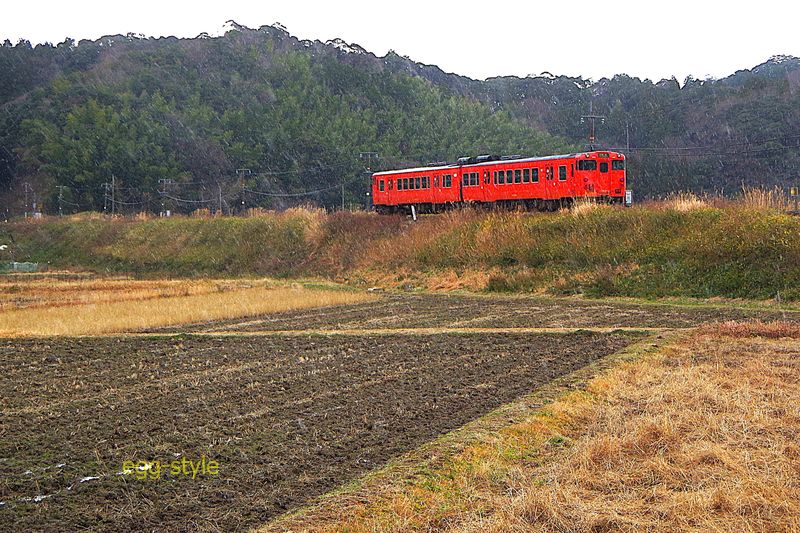 ここは先日の山陰本線 165D キハ47 本当は真っ白のはずが…あられが降ってきた