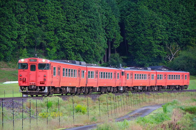 那岐駅に回送中キハ47 4連　那岐から654D鳥取行